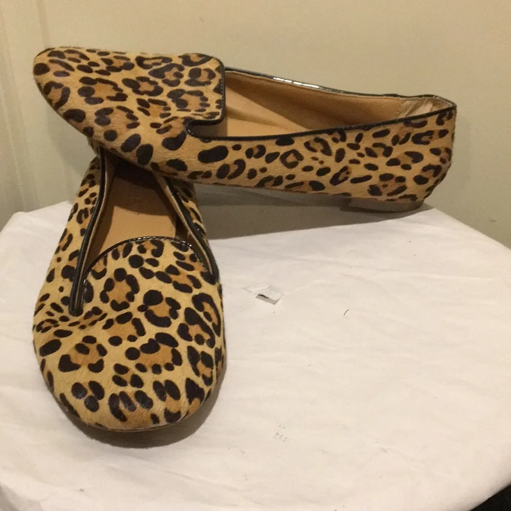 J. Crew SlipOn animal leopard print Hair/patent leather accent flats size 7